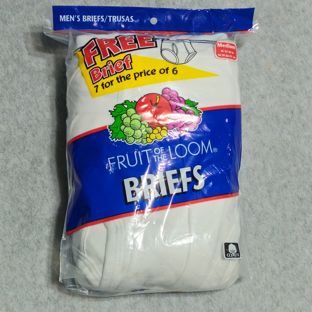 Fruit of the Loom Briefs Mens M White 7 Pack 100% Cotton Vintage 2001 NEW